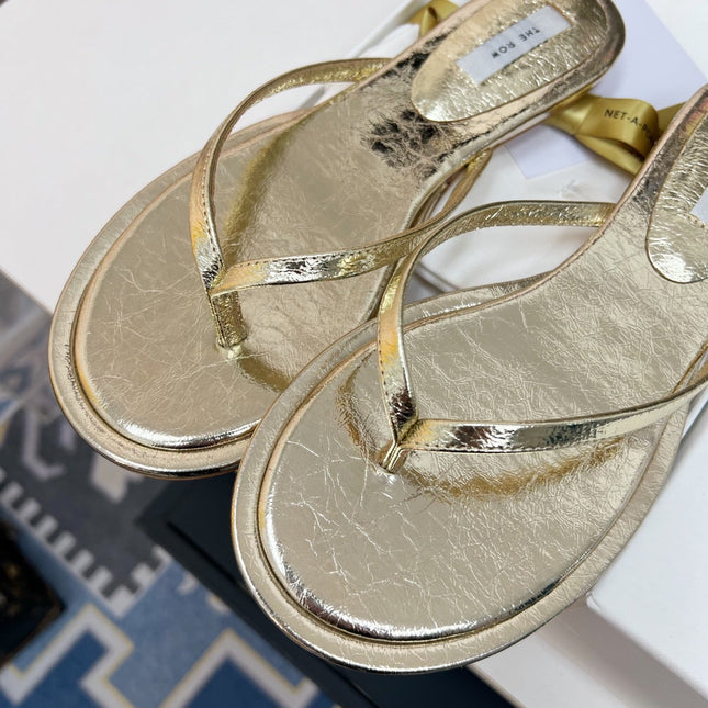 THE ROW 26S THONG SANDALS IN GOLD CALFSKIN