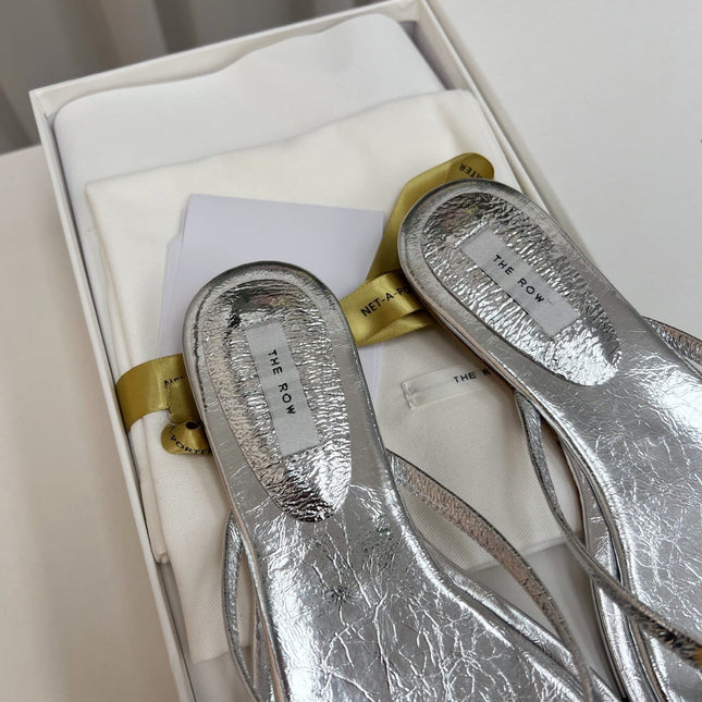 THE ROW 26S THONG SANDALS IN SILVER CALFSKIN