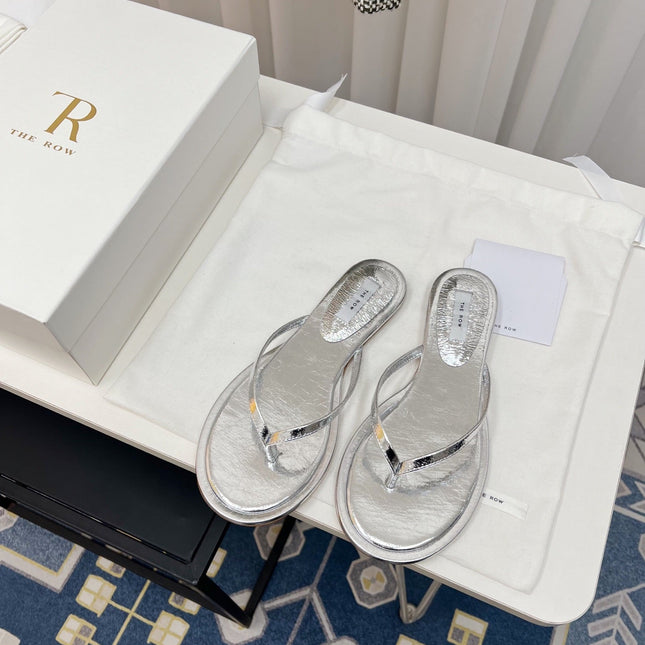 THE ROW 26S THONG SANDALS IN SILVER CALFSKIN
