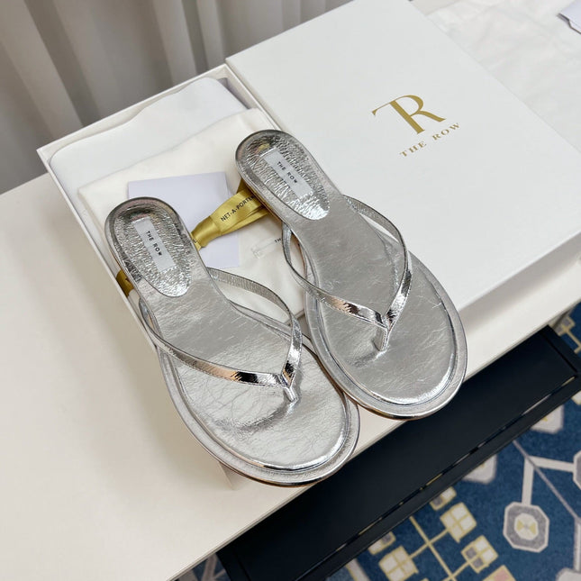 THE ROW 26S THONG SANDALS IN SILVER CALFSKIN