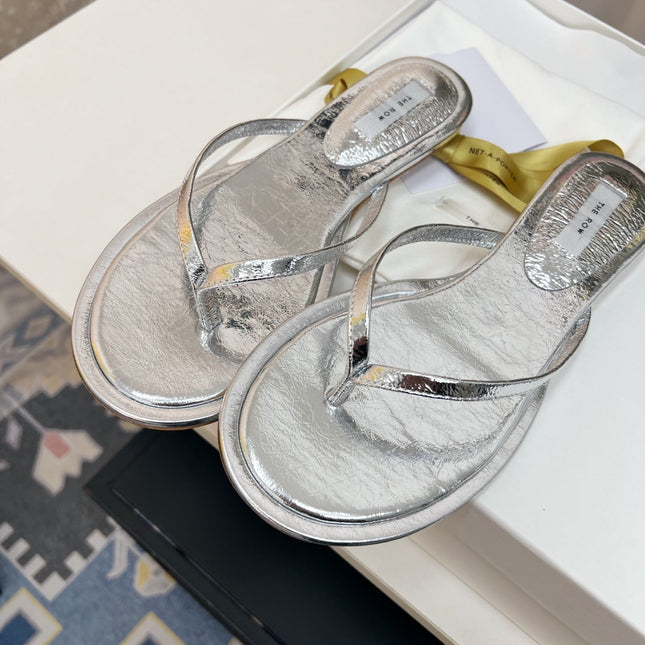 THE ROW 26S THONG SANDALS IN SILVER CALFSKIN