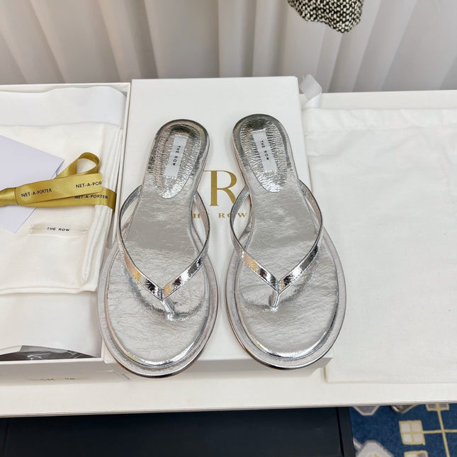 THE ROW 26S THONG SANDALS IN SILVER CALFSKIN
