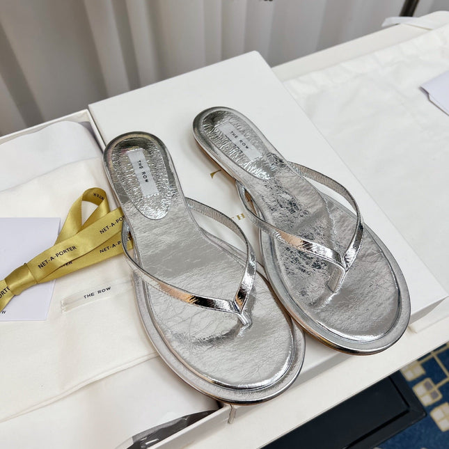 THE ROW 26S THONG SANDALS IN SILVER CALFSKIN
