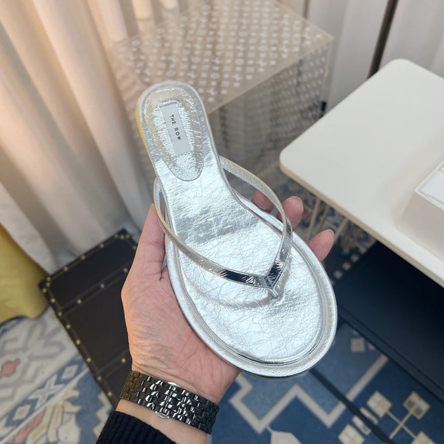 THE ROW 26S THONG SANDALS IN SILVER CALFSKIN