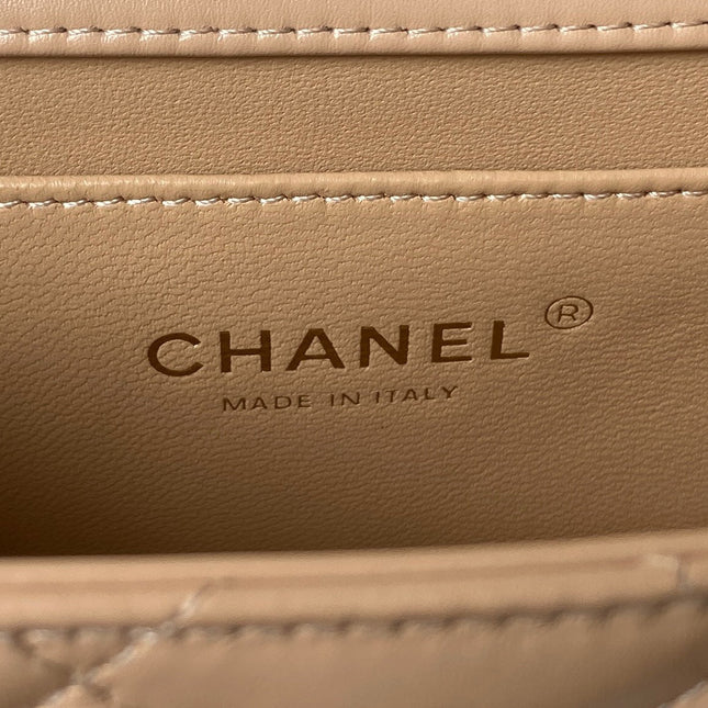 CHANEL 25S MINI FLAP BAG 19 IN TAN BROWN CALFSKIN GOLD HARDWARE