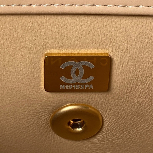 CHANEL 25S MINI FLAP BAG 19 IN TAN BROWN CALFSKIN GOLD HARDWARE