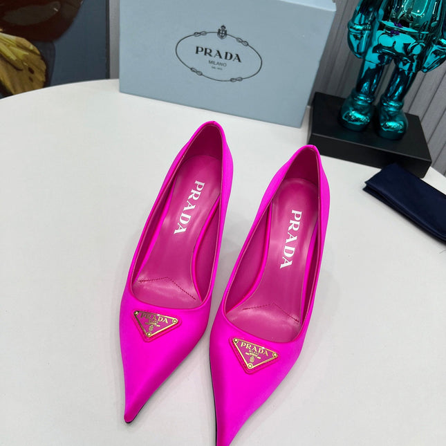 PRADA 26S POINTED TOE PUMPS STILETTO HEEL 80MM IN FUCHSIA PINK SATIN