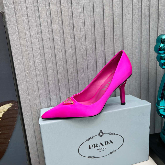 PRADA 26S POINTED TOE PUMPS STILETTO HEEL 80MM IN FUCHSIA PINK SATIN