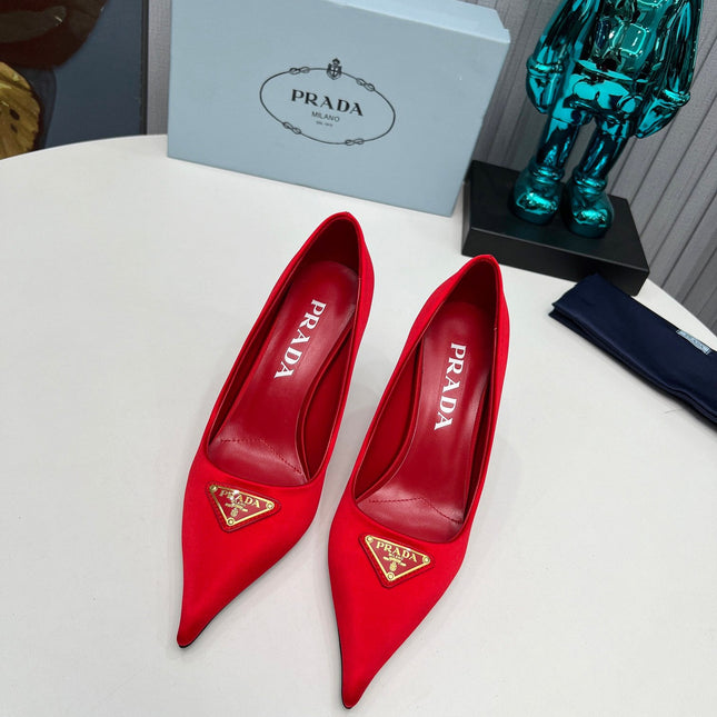 PRADA 26S POINTED TOE PUMPS STILETTO HEEL 80MM IN DARK RED SATIN