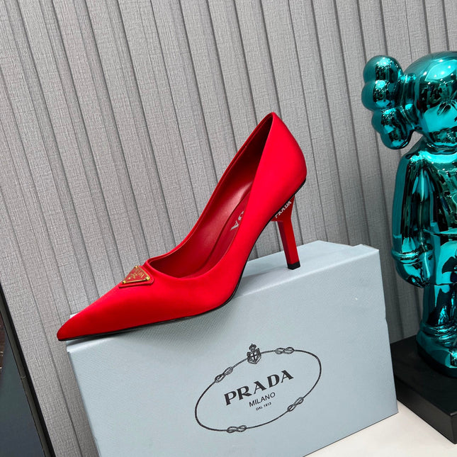 PRADA 26S POINTED TOE PUMPS STILETTO HEEL 80MM IN DARK RED SATIN