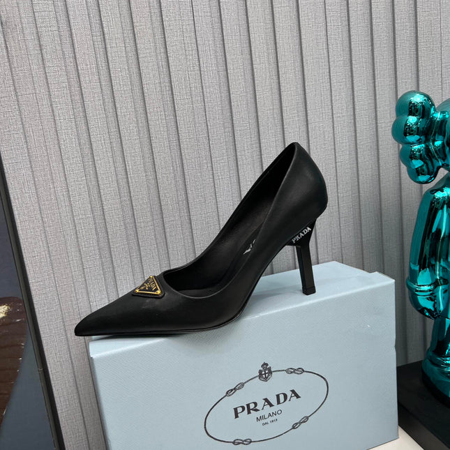 PRADA 26S POINTED TOE PUMPS STILETTO HEEL 80MM IN BLACK CALFSKIN