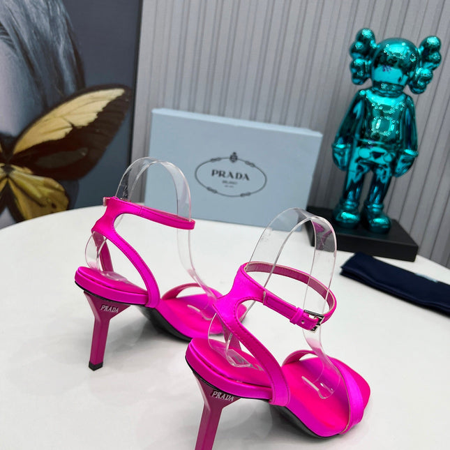 PRADA 26S ANKLE STRAP SANDALS STILETTO HEEL 80MM IN FUCHSIA PINK SATIN