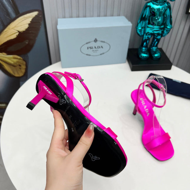 PRADA 26S ANKLE STRAP SANDALS STILETTO HEEL 80MM IN FUCHSIA PINK SATIN