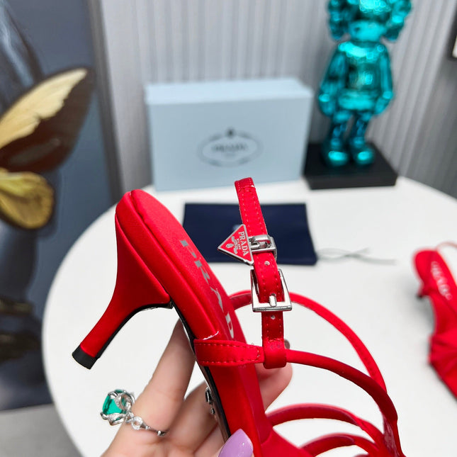 PRADA 26S STRAPPY SANDALS STILETTO HEEL 60MM IN DARK RED SATIN