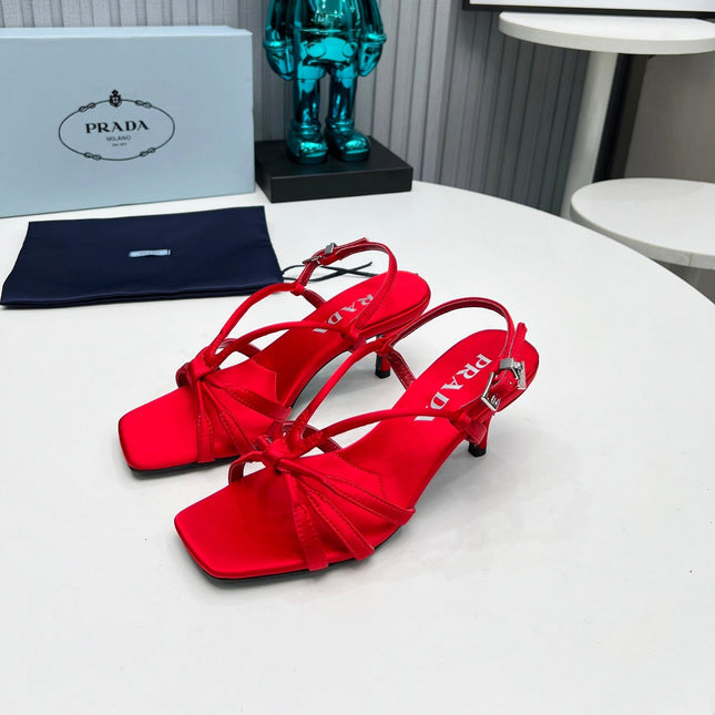 PRADA 26S STRAPPY SANDALS STILETTO HEEL 60MM IN DARK RED SATIN