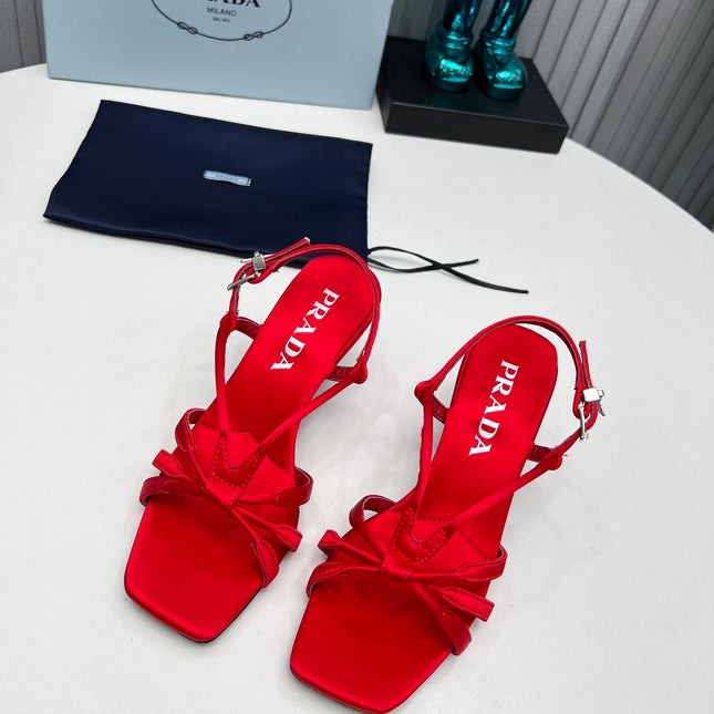 PRADA 26S STRAPPY SANDALS STILETTO HEEL 60MM IN DARK RED SATIN