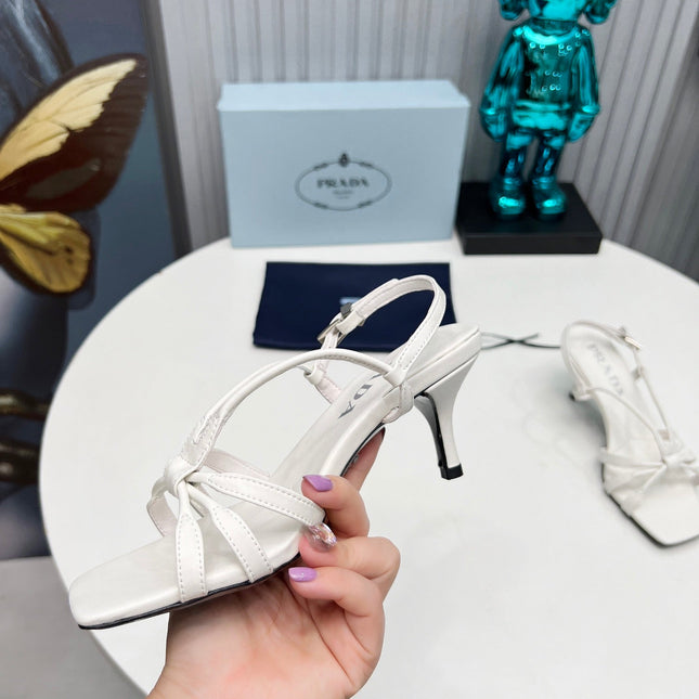 PRADA 26S STRAPPY SANDALS STILETTO HEEL 60MM IN WHITE CALFSKIN