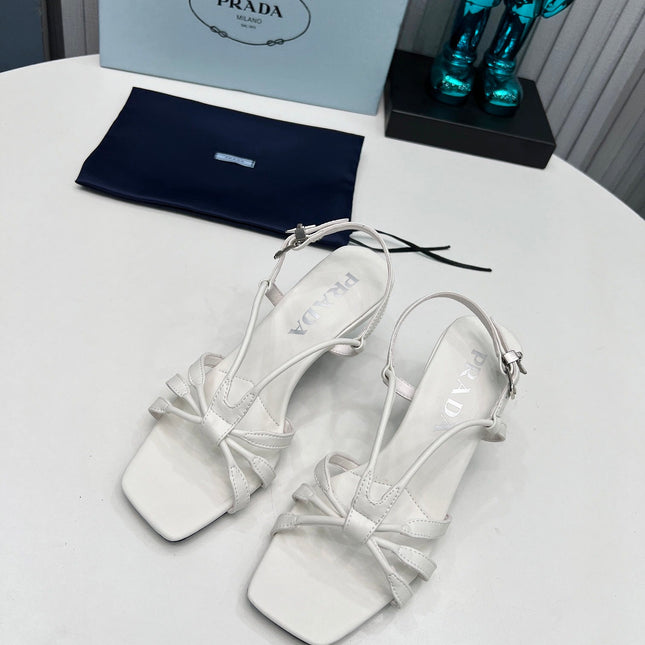 PRADA 26S STRAPPY SANDALS STILETTO HEEL 60MM IN WHITE CALFSKIN