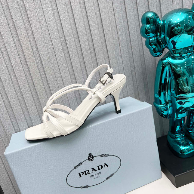 PRADA 26S STRAPPY SANDALS STILETTO HEEL 60MM IN WHITE CALFSKIN