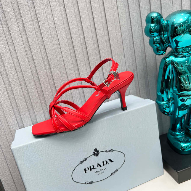 PRADA 26S STRAPPY SANDALS STILETTO HEEL 60MM IN DARK RED CALFSKIN