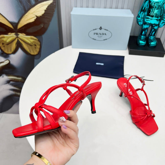 PRADA 26S STRAPPY SANDALS STILETTO HEEL 60MM IN DARK RED CALFSKIN