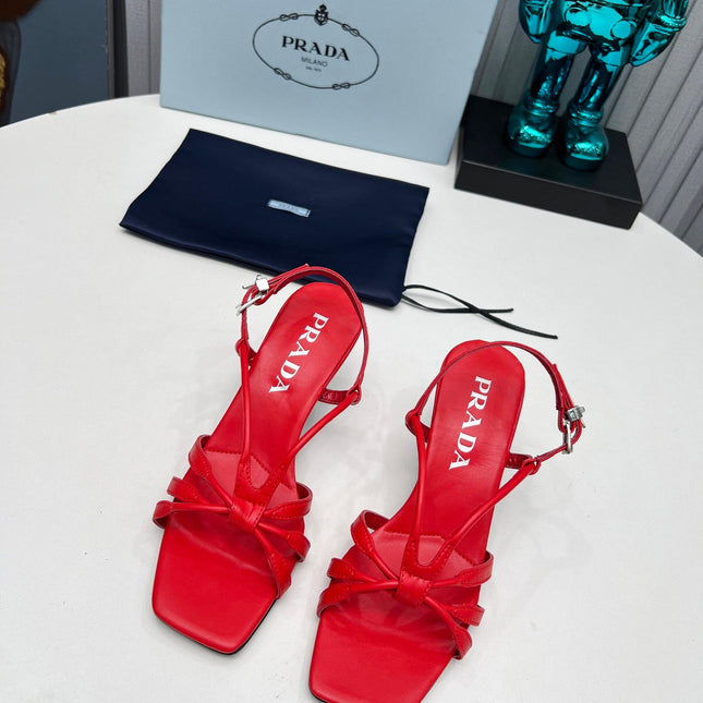 PRADA 26S STRAPPY SANDALS STILETTO HEEL 60MM IN DARK RED CALFSKIN