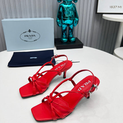 PRADA 26S STRAPPY SANDALS STILETTO HEEL 60MM IN DARK RED CALFSKIN