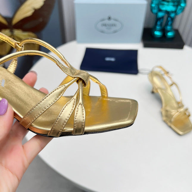 PRADA 26S STRAPPY SANDALS STILETTO HEEL 60MM IN GOLD CALFSKIN