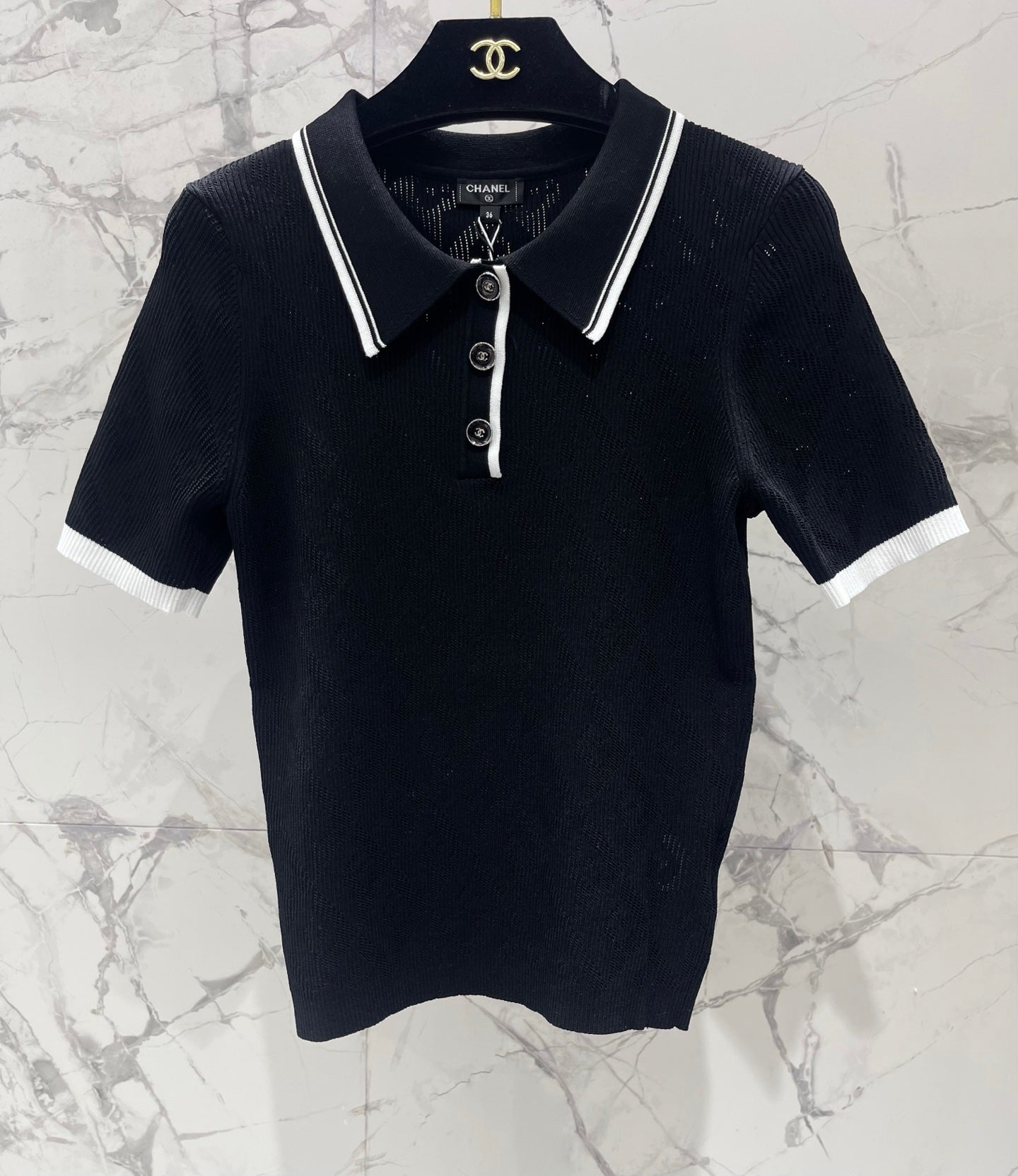 CHANEL 26S SHORT-SLEEVE KNIT POLO STYLE 1176