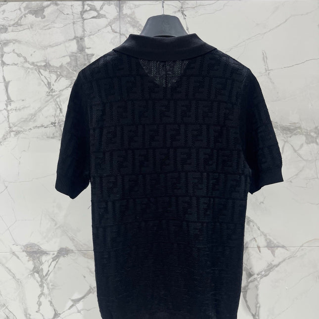 FENDI 26S SHORT-SLEEVE KNIT POLO TOP 419