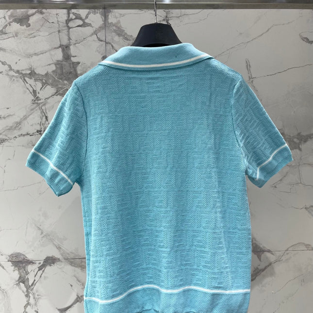 FENDI 26S SHORT-SLEEVE KNIT POLO TOP 387