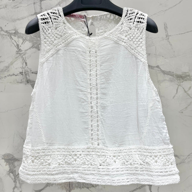 VALENTINO 26S SLEEVELESS CROCHET-TRIM TOP 449