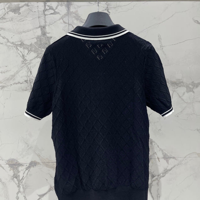 FENDI 26S SHORT-SLEEVE KNIT POLO TOP 356