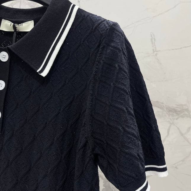 FENDI 26S SHORT-SLEEVE KNIT POLO TOP 356