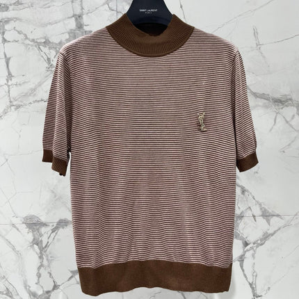 YSL 26S SHORT-SLEEVE MOCK NECK KNIT TOP 488