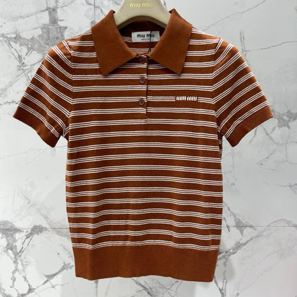 MIUMIU 26S SHORT-SLEEVE KNIT POLO SHIRT 1393