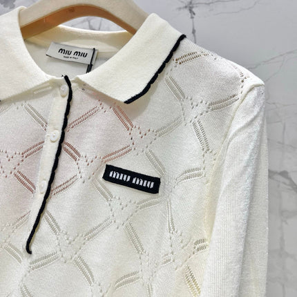 MIUMIU 26S LONG-SLEEVE KNIT POLO TOP 1437
