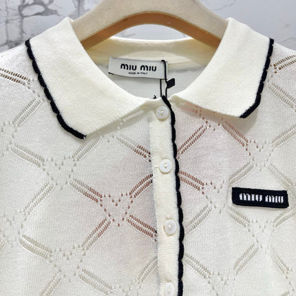 MIUMIU 26S LONG-SLEEVE KNIT POLO TOP 1437