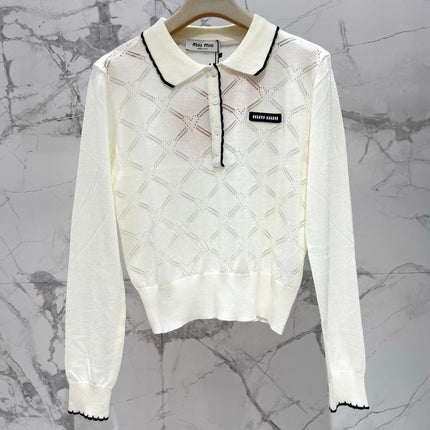 MIUMIU 26S LONG-SLEEVE KNIT POLO TOP 1437