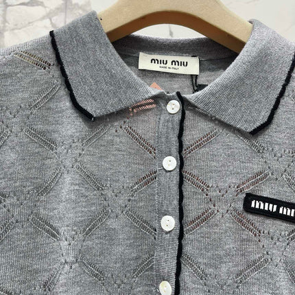 MIUMIU 26S LONG-SLEEVE KNIT POLO TOP 1434