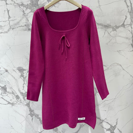 MIUMIU 26S SQUARE-NECK KNIT MINI DRESS 1408