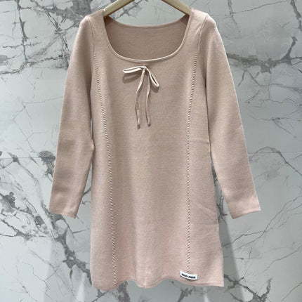 MIUMIU 26S SQUARE-NECK KNIT MINI DRESS 1406