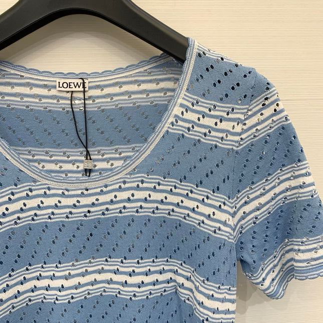 LOEWE 26S SHORT SLEEVE STRIPED KNIT TOP 524