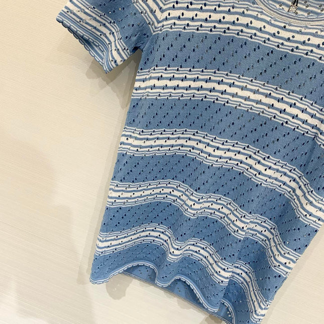 LOEWE 26S SHORT SLEEVE STRIPED KNIT TOP 524