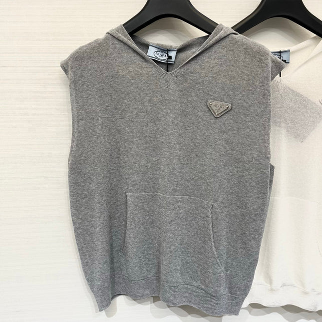 PRADA 26S HOODED SLEEVELESS KNIT TOP 1021