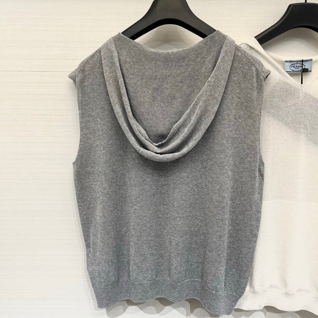 PRADA 26S HOODED SLEEVELESS KNIT TOP 1021