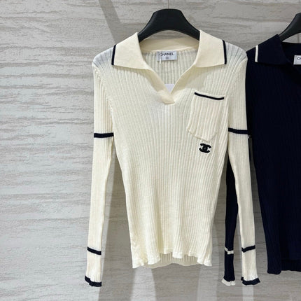 CHANEL 26S LONG SLEEVE POLO KNIT TOP 1540