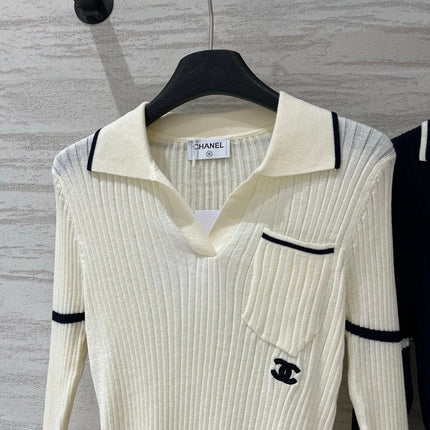 CHANEL 26S LONG SLEEVE POLO KNIT TOP 1540