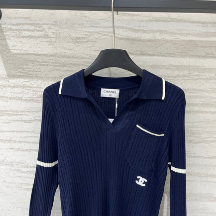 CHANEL 26S LONG SLEEVE POLO KNIT TOP 1539