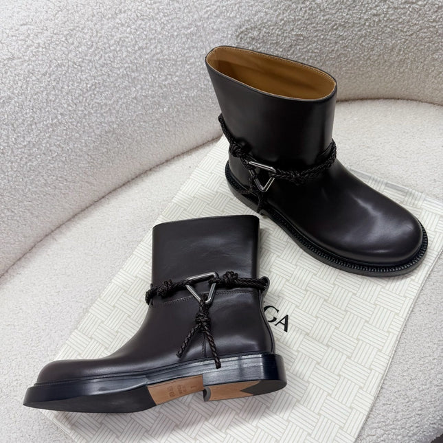 BOTTEGA VENETA 26S ANKLE BOOTS IN DARK BROWN CALFSKIN WITH ROPE DETAIL